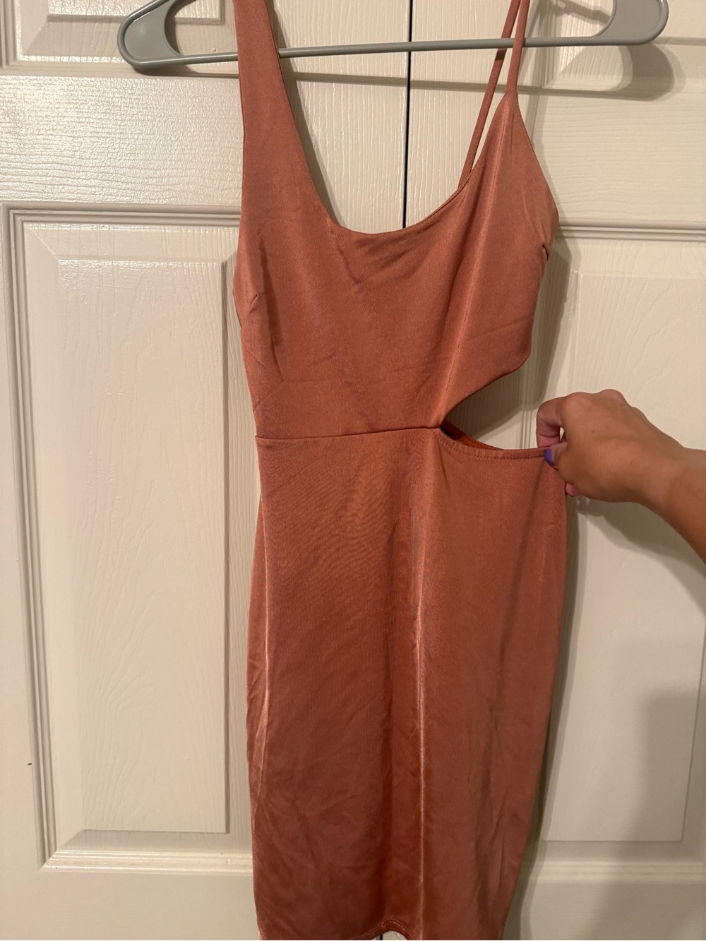 Asymmetrical Cutout Bodycon Dress in Terracotta Pink - Picture 2 of 6